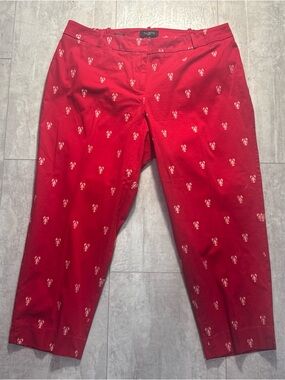 Talbots Red signature Cropped Pants with  Lobster Embroidery Sz 18W